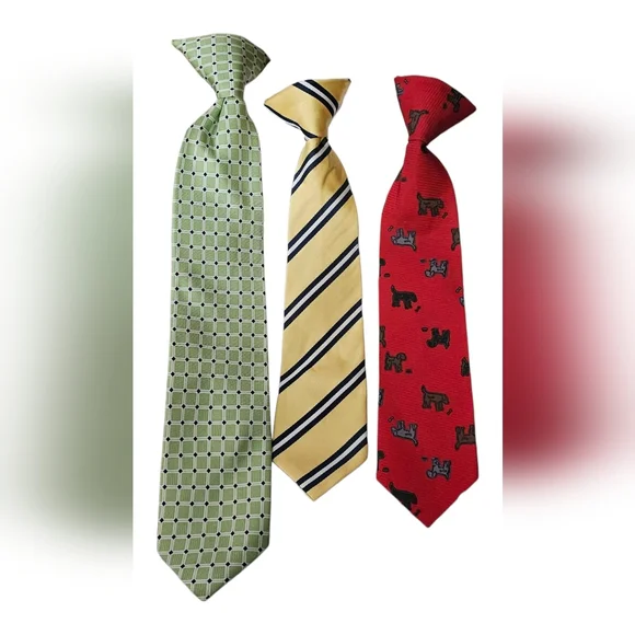 Set of 3 Boys Clip-On Ties - Green, Yellow, Red 1- Chaps 2-Unbranded