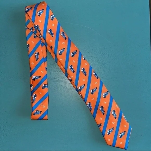 Tommy Hilfiger Tie Orange & Blue Stripes Necktie Cleats Print Sports Classic