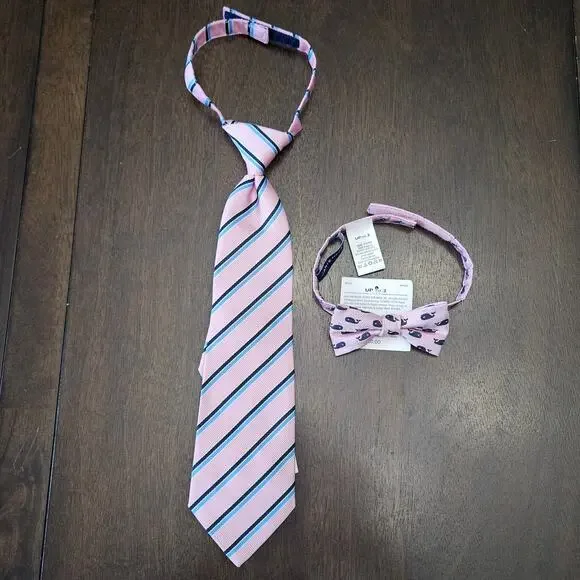 Janie and Jack Necktie & Bow Tie Set Boys Size‎ Up to 3 Pink Stripe Formal NEW