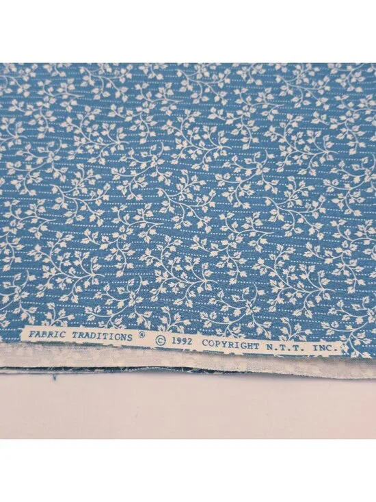 Vintage Fabric Traditions 1992 Blue Floral Cotton Quilt Sewing Craft 48