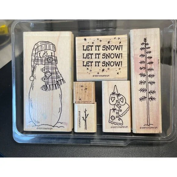Stampin Up Mounted Rubber Stamp Let it Snow Winter‎ Snowman Tree