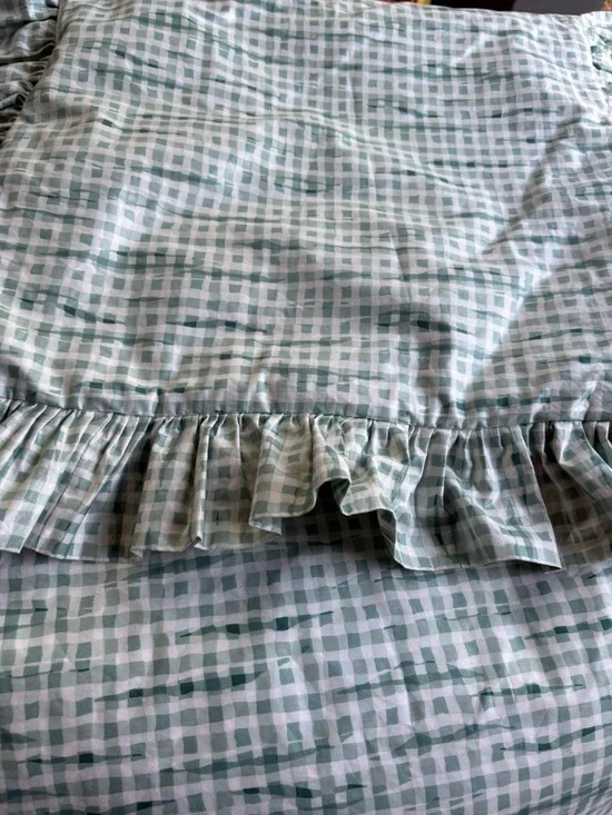 Sage Green & White Gingham Check Cotton Ruffle King Size ♥️ Set of 2 Pillowshams