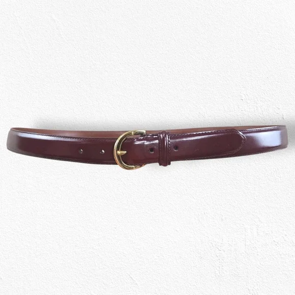 1980s Vintage Coach Solid Brass Buckle Belt 42” Mahogany Leather Classic Belt