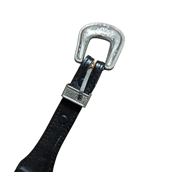 Brushy Creek Leather Western Belt 28 Woven Inlay Silver Engraved Buckle 4129