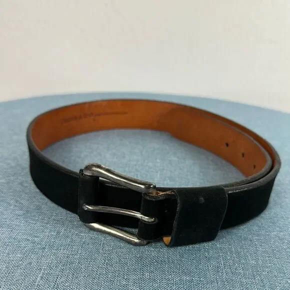 Isda & Co Men's Black Leather Nubuck Belt Size M
