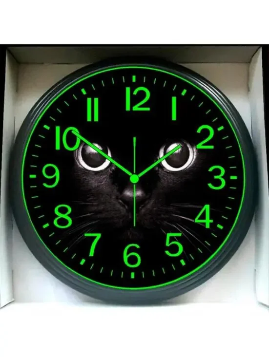 Black Cat Glow in the Dark Wall Clock New!