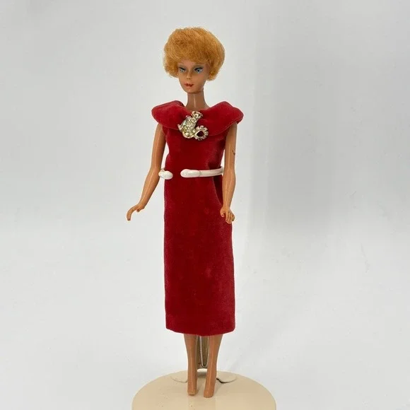 1961 Bubblecut Barbie Doll Original Blonde Red Lips Nails Greasy Face Japan