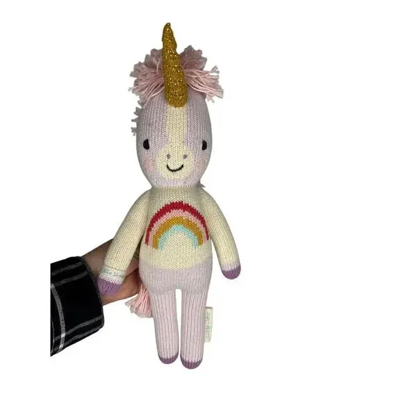 Cuddle + Kind Unicorn Stuffed Animal Handmade Peru Knit Rainbow Shirt 13