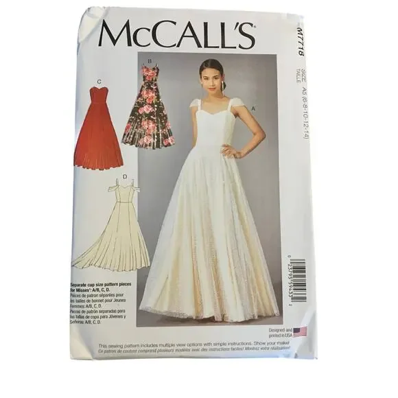 McCall’s Pattern M7718 Misses Special Occasion Eveningwear Dresses Size 6-14