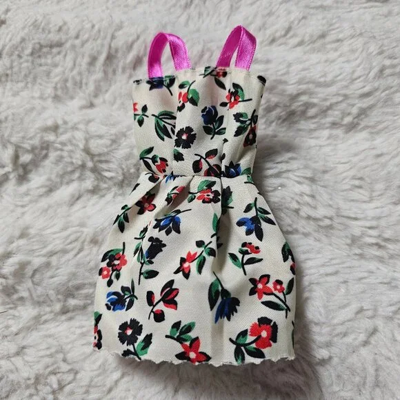 Fashion Doll Dress White Floral Print 1:6