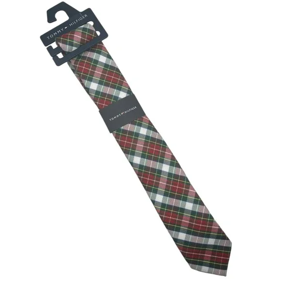 Tommy Hilfiger Holiday Tartan Tie Boys Red Multi‎ Bar Tack Keeper Loop Holiday