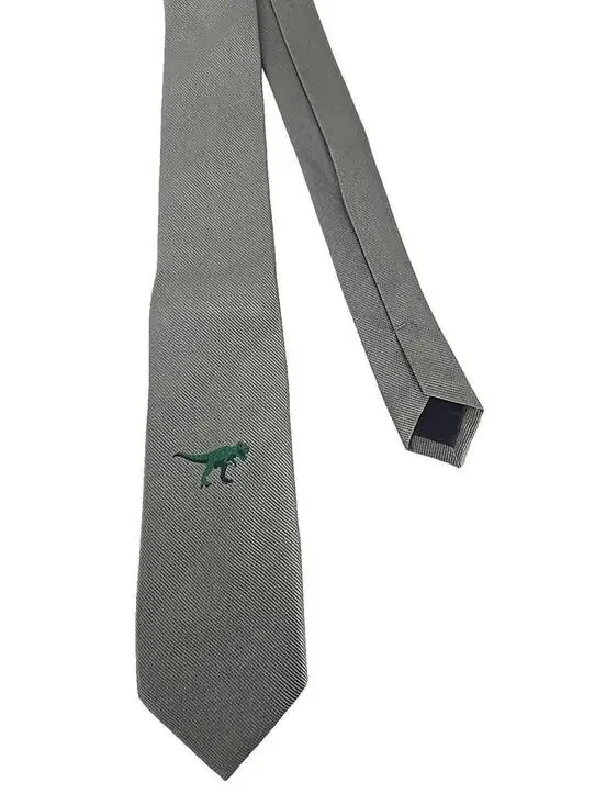 J.Crew Crewcuts Solid Gray Dino Embroidered Neck Tie Silk 52