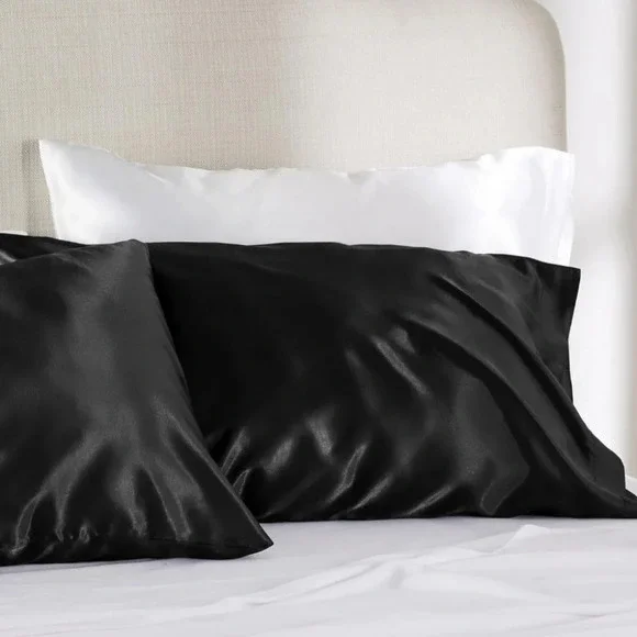 NWT Pillow Case Set Bedsure Get Cozy Black Satin 100% Microfiber Polyester Satin
