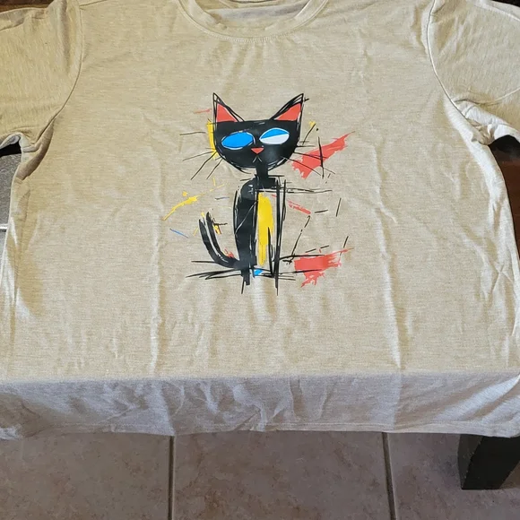 Cat Graphic Tee - Black/Blue/Yellow Cat Design
