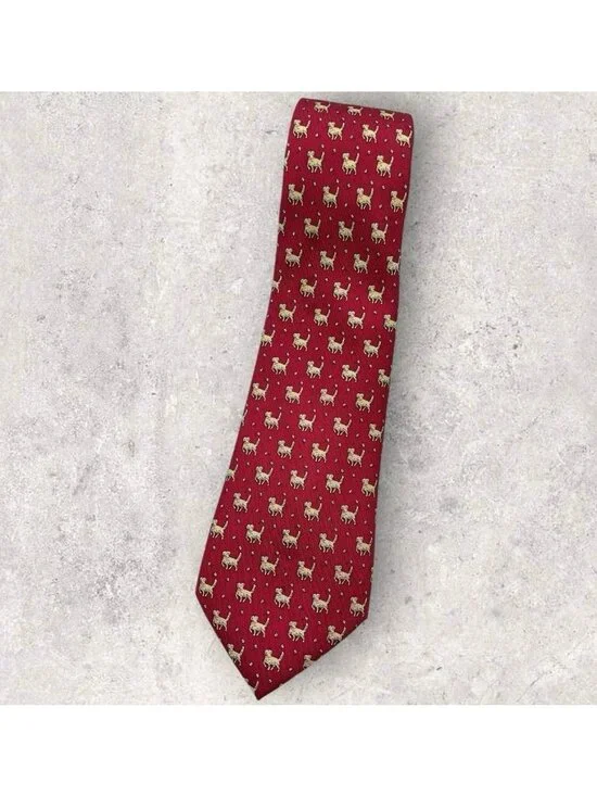 VINEYARD VINES Kids Silk Tie USA Red Beige Dog Ball W:3.4