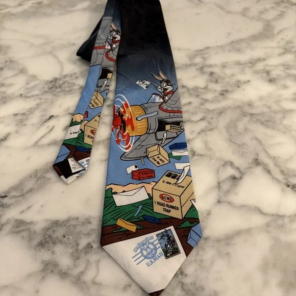 Looney Tunes Stamp Collection 1997 Character Cartoon Neck Tie 57 X 4 Made In USA