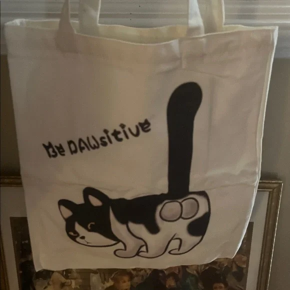 Cat Tote Bag - White with Black Cat Print