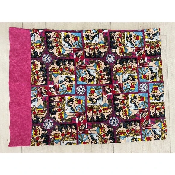 WONDER WOMAN DC Comics Standard Pillowcase PINK Superhero Bedding Cotton Stars