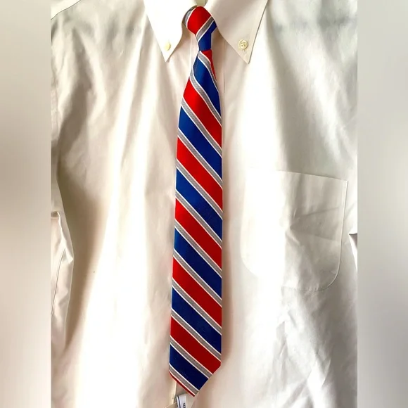 Clip on Satin Neck tie Navy Blue White and Red Junior's one size