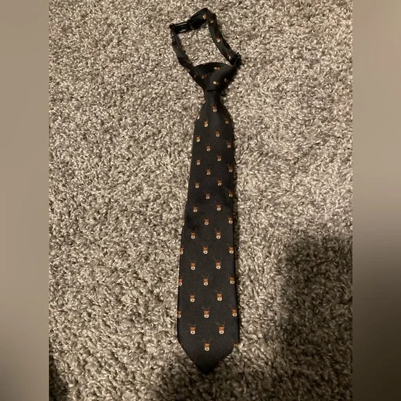 Gymboree boys adjustable tie black with reindeer pattern 2T-5T