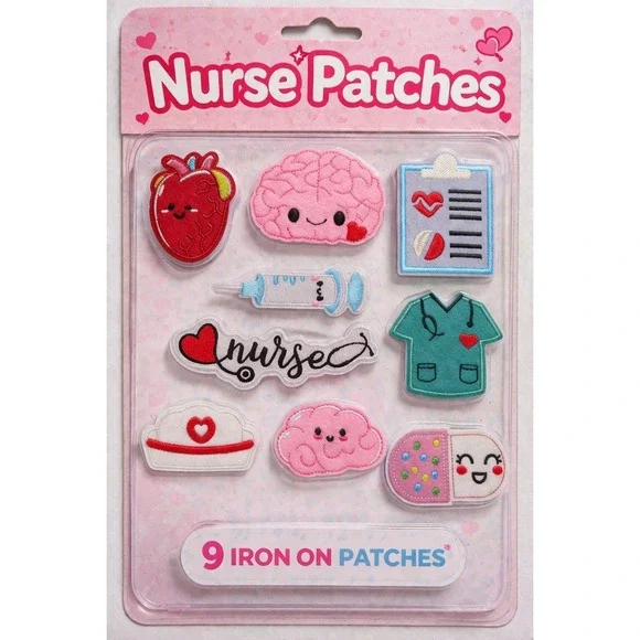 Nurse Package 9pc Kawaii‎ Medical Iron On Patches Set Scrubs Brain Heart Syringe