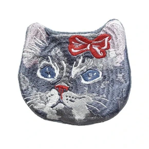 Nathalie Lete! Grey cat face shaped Pouch, zip wallet, coin purse. Japan Import.