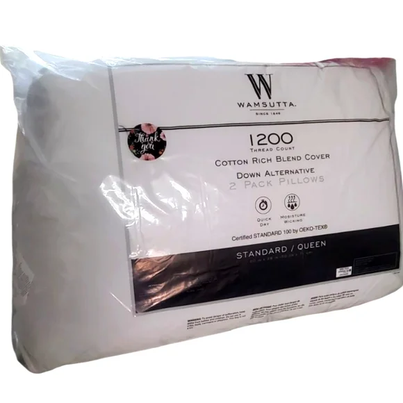 Brand New Wamsutta 1200 Thread Count Down Alternative 2 Pack Pillows. St…