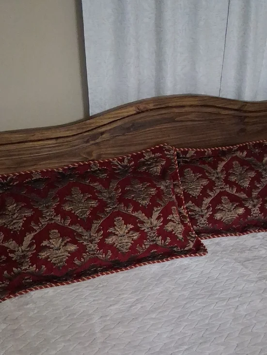 Luxury Brocade King Size Pillow Shams - Pair In Burgandy And Gold 40