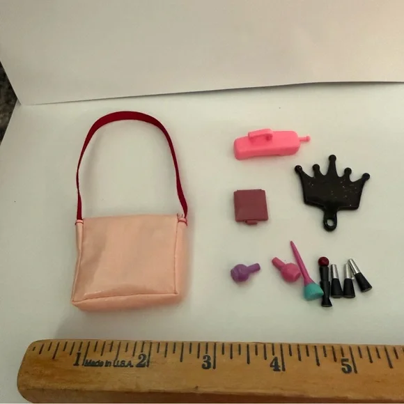 BARBIE 90’s VTG Pink and Red Miniature Bag with Makeup Accessories