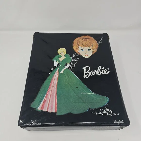Vintage 1963 Barbie Carrying Case Mattel‎ Black Box & clothes lot