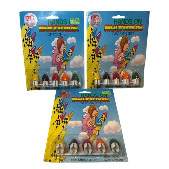 Vintage Hands On Multicolor Crayon Sets A Marlon Creation Non-Toxic Finger‎ Tips