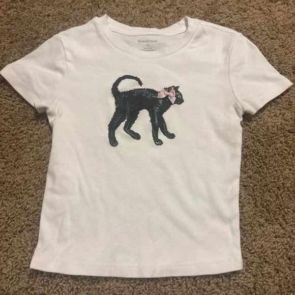 Black Cat Graphic White T-Shirt