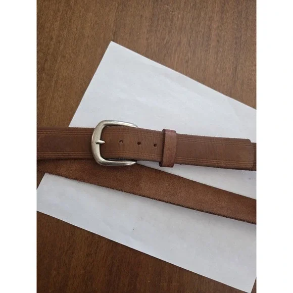 Vtg‎ Soft Full Grain Leather Belt Men's 44 Brown Silver Buckle Made In America