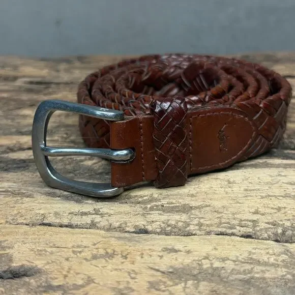 Polo Ralph Lauren Brown Braided Leather Belt Size 42 RL Buckle