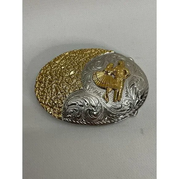 Wilmarth E Providence RI Classic Western Couple Dancing Belt Buckle Vintage