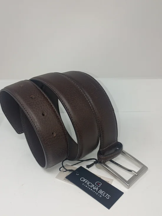 Men's Italian Officina, Brown Genuine Leather Belt with Silver Buckle