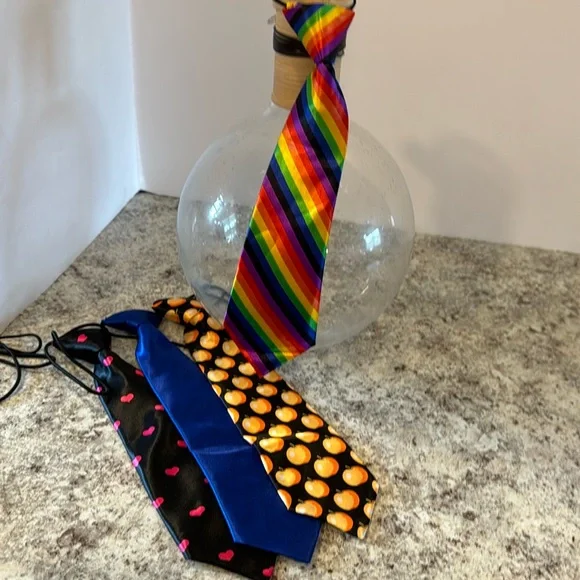 Ties 10 inch attached elastic cord satin look and feel NWOT set of 4 unisex