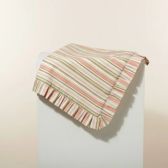 Striped Ruffled 2 Pillowcase - Pink & Green Earth Tone Retro