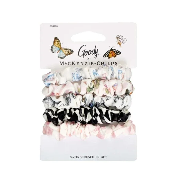Goody x MacKenzie-Childs Satin Scrunchies 5Ct Courtly Check Floral Hair Ties
