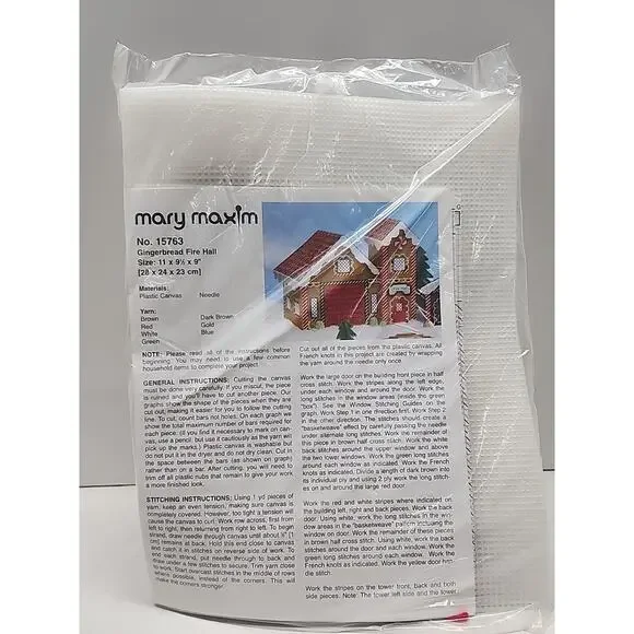 Mary Maxim plastic canvas Stitch Kit sealed Gingerbread Fire Hall 15763