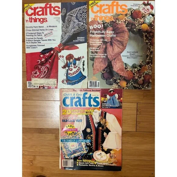 VTG Crafts n Things Magazine Bundle 3 Issues 1988-91 Crafts DIY Y2K 90s 80s
