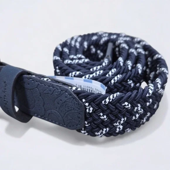 Robert Graham Jacob Belt Men's 36 Navy Braided Woven Stretch Leather Trim NWT