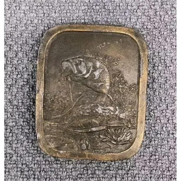 Vintage 1976 Largemouth Bass Brass Belt Buckle by Indiana Metal Craft