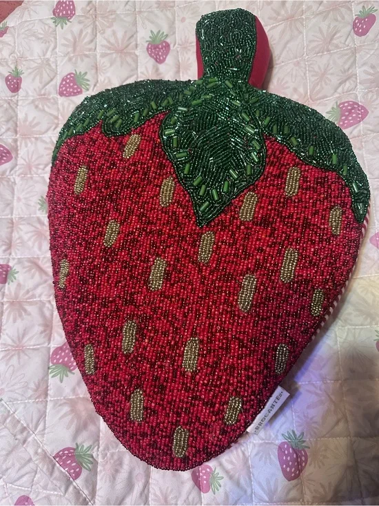 Brocante Beaded Strawberry Accent Pillow