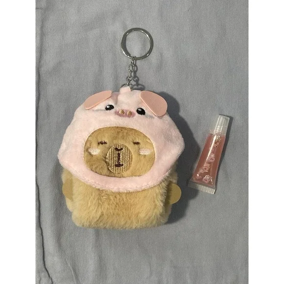 NEW Open Box Capy Happy Friends Mini Bag Keychain & Gloss - Pudding Piggy