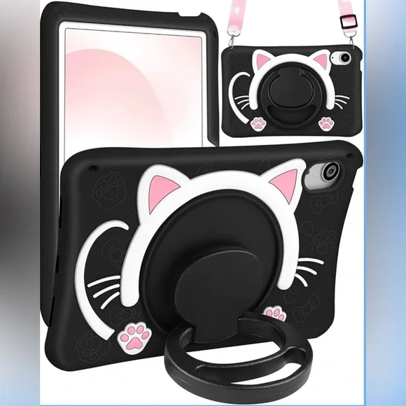 Cute Cat Ear Black iPad Mini Case with Strap New (T4029)