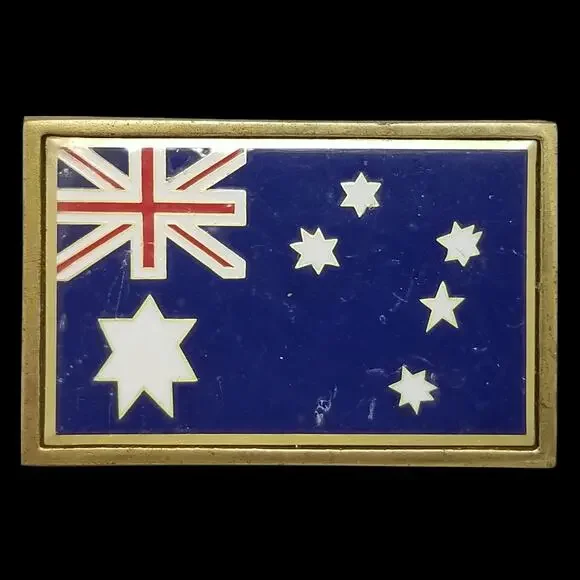 Vintage 1983 NAP Inc. Solid Brass‎ Australian Flag Belt Buckle