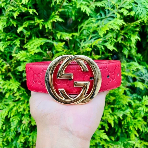 Gucci Red Guccissima Leather Interlocking G Belt