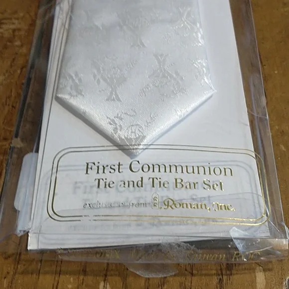 NIB First Communion Tie & Tie Bar Set White
