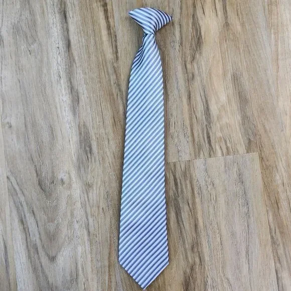 💜Silver & Gray Striped Pre-Tied Clip-on Tie Youth Large 12/14